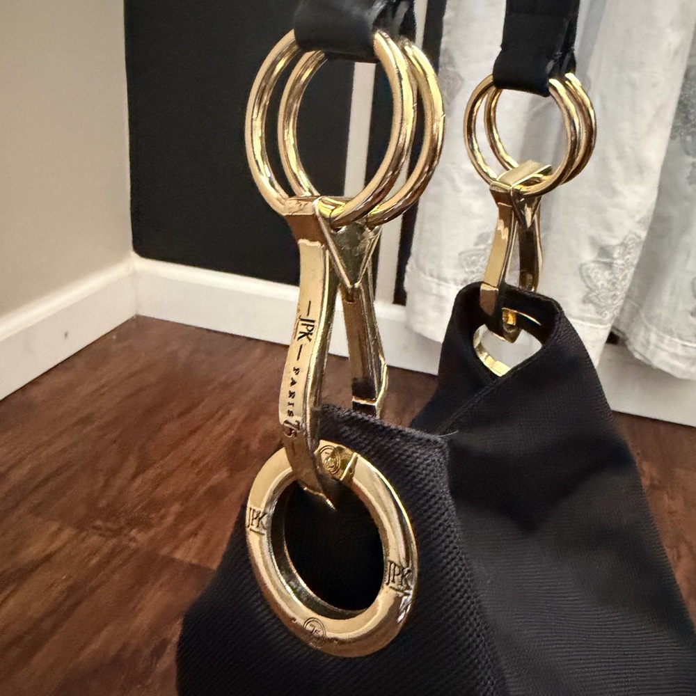 TRK Paris Black Shoulder Bag with Gold Ring Hardware